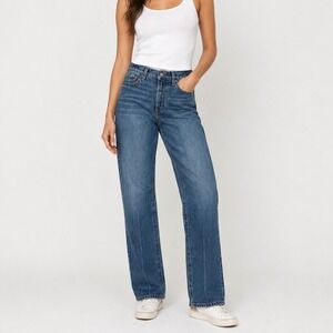 NEW Alex Mill Carla High Rise Straight Leg Jeans Cotton Vintage Dark Indigo 25